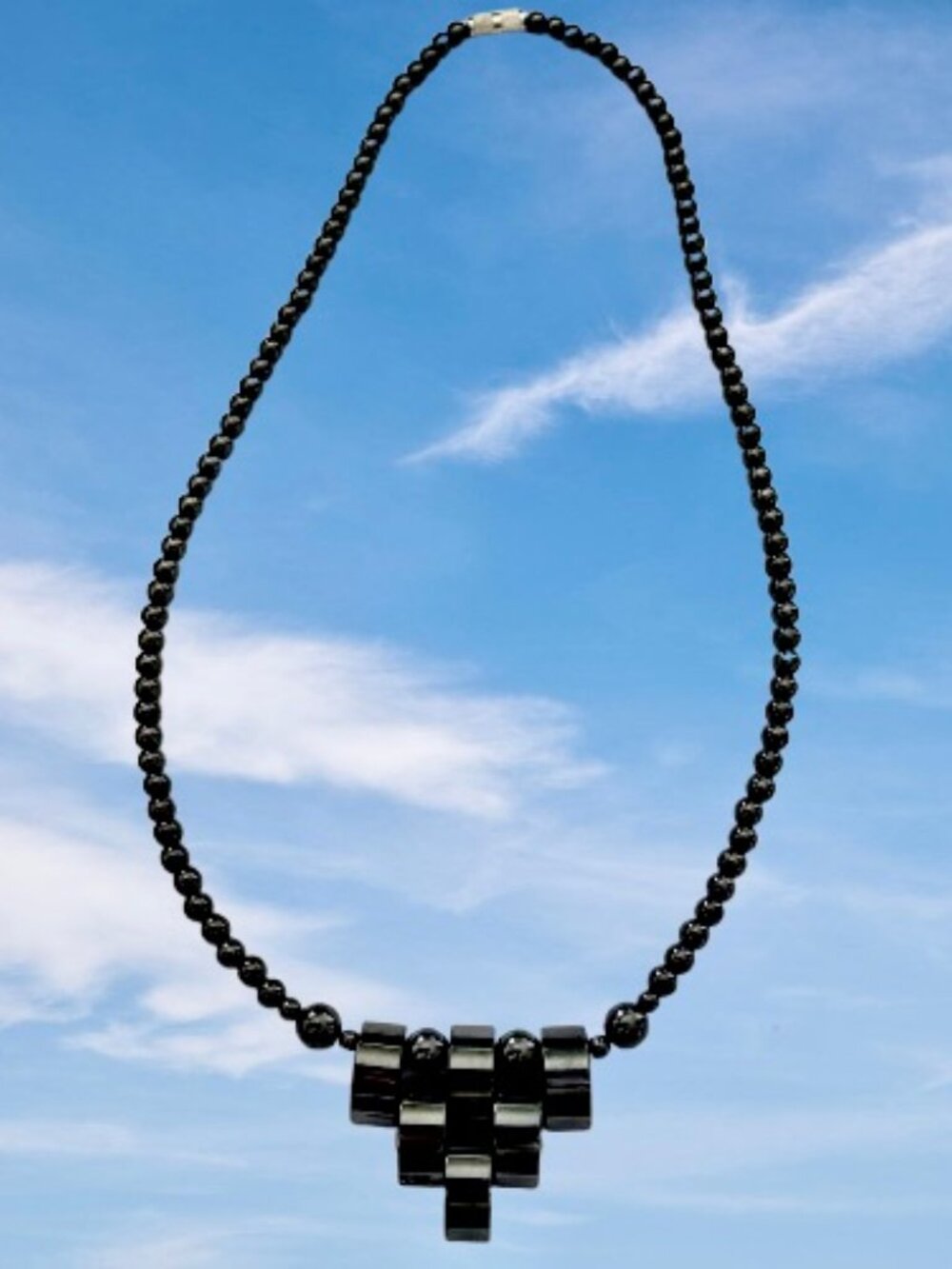 Hematite Necklace Black Stones and Beads 17 in